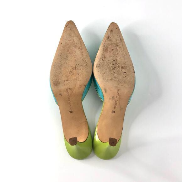 Vintage Manolo Blahnik Bow Lace Up Pinstripe Pointed Toe 39 - Picture 7 of 8